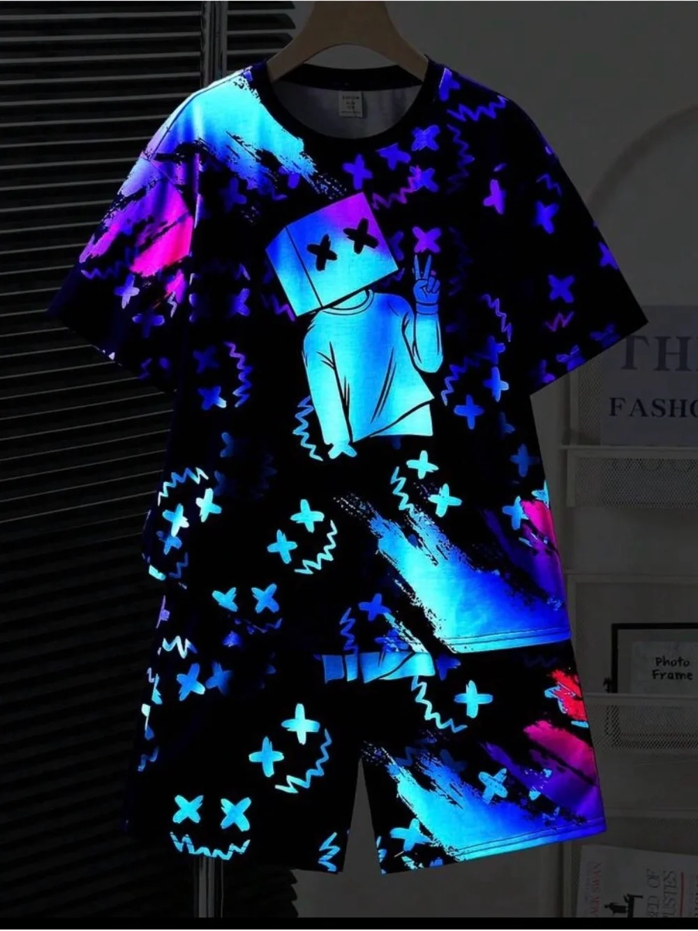 Boys Gamer Graphic Athletic Shorts – Black with Blue Hooded Character